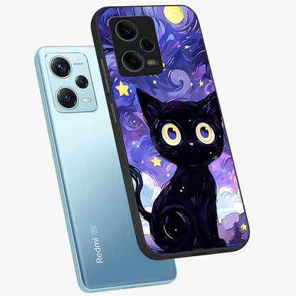Abstract Cat Art Glass Case displayed in angled mockup highlighting modern abstract cat artwork and sleek glass surface.