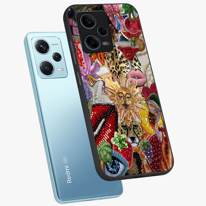 Beaded Fashion Jungle Glass Case displayed in angled mockup highlighting colorful fashion bead design and artistic pattern.