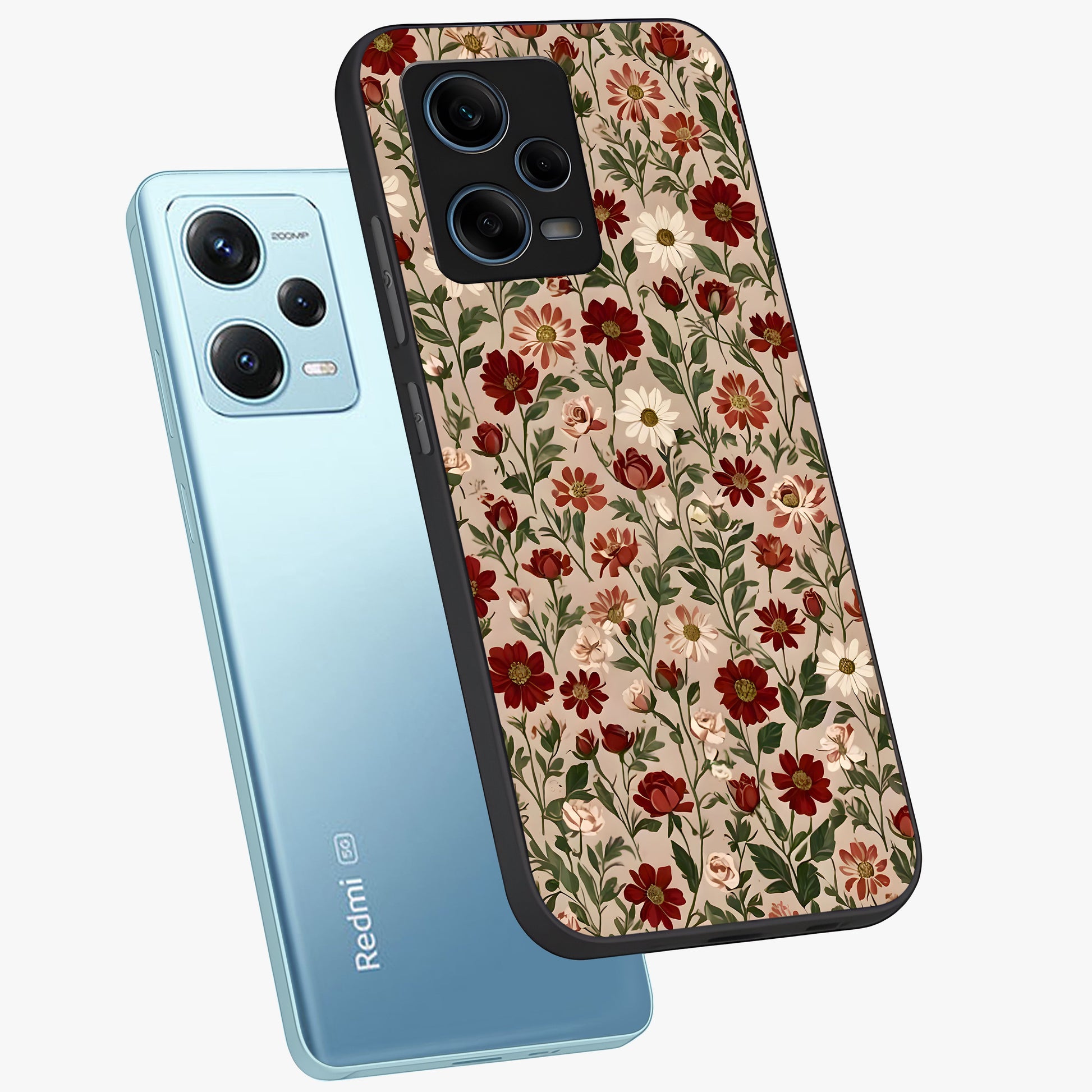 Biege Flower With Leaf Glass Case displayed in angled mockup highlighting minimal floral leaf design and elegant aesthetic.