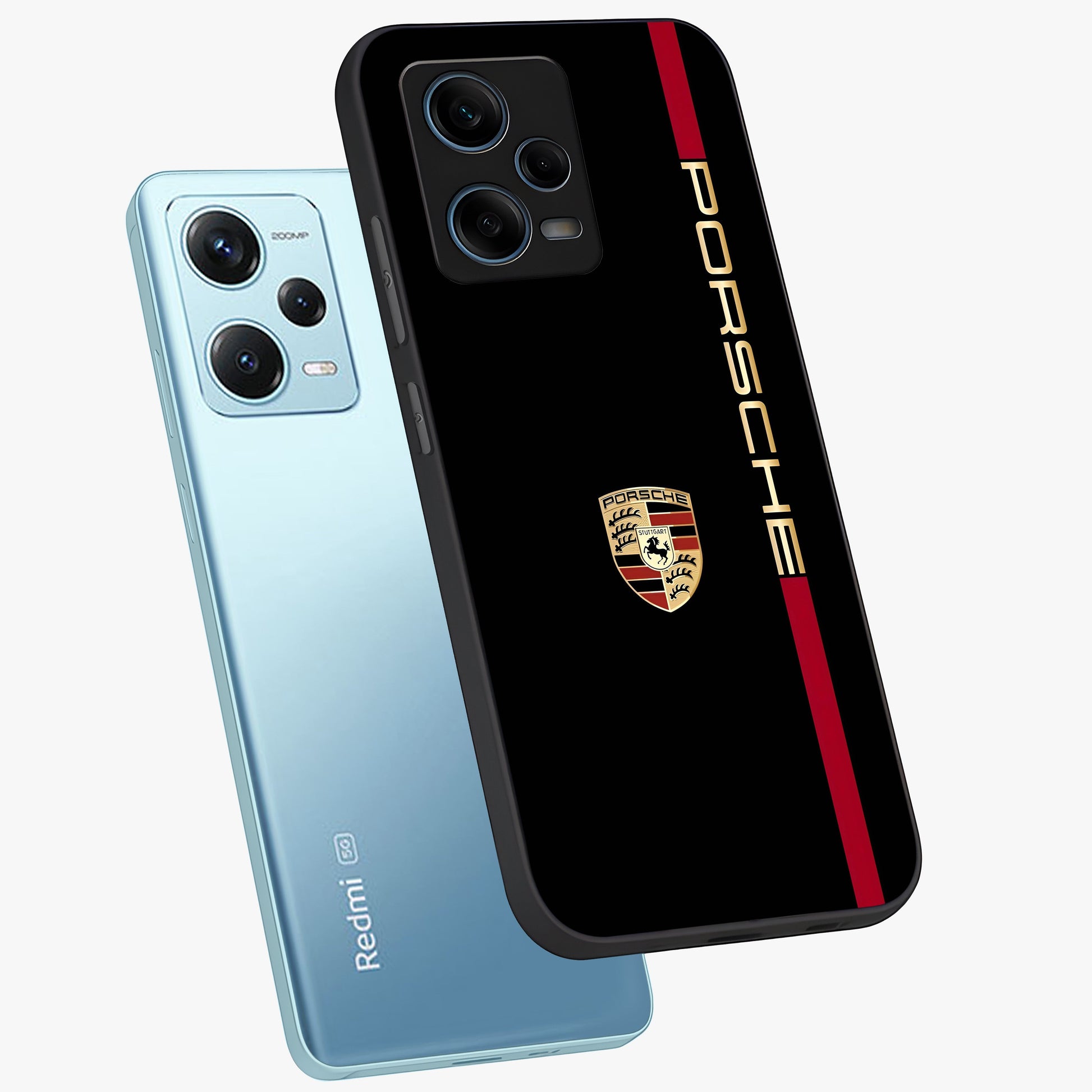 Black Minimal Porsche Glass Case displayed in angled mockup highlighting modern minimal car illustration and clean aesthetic design.