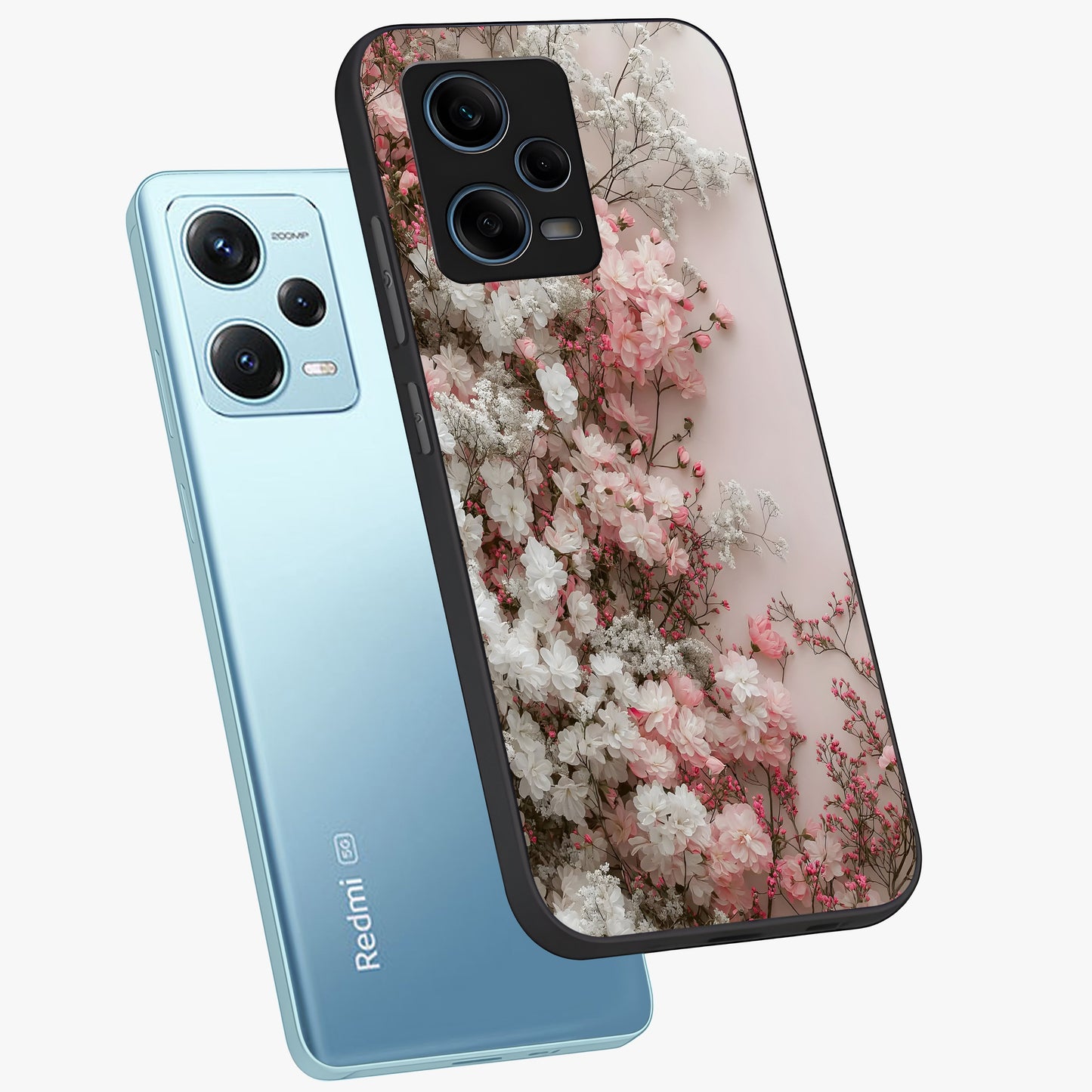 Blush Blossom Cloud Glass Case displayed in angled mockup highlighting soft cloud and blossom design with pastel aesthetic.
