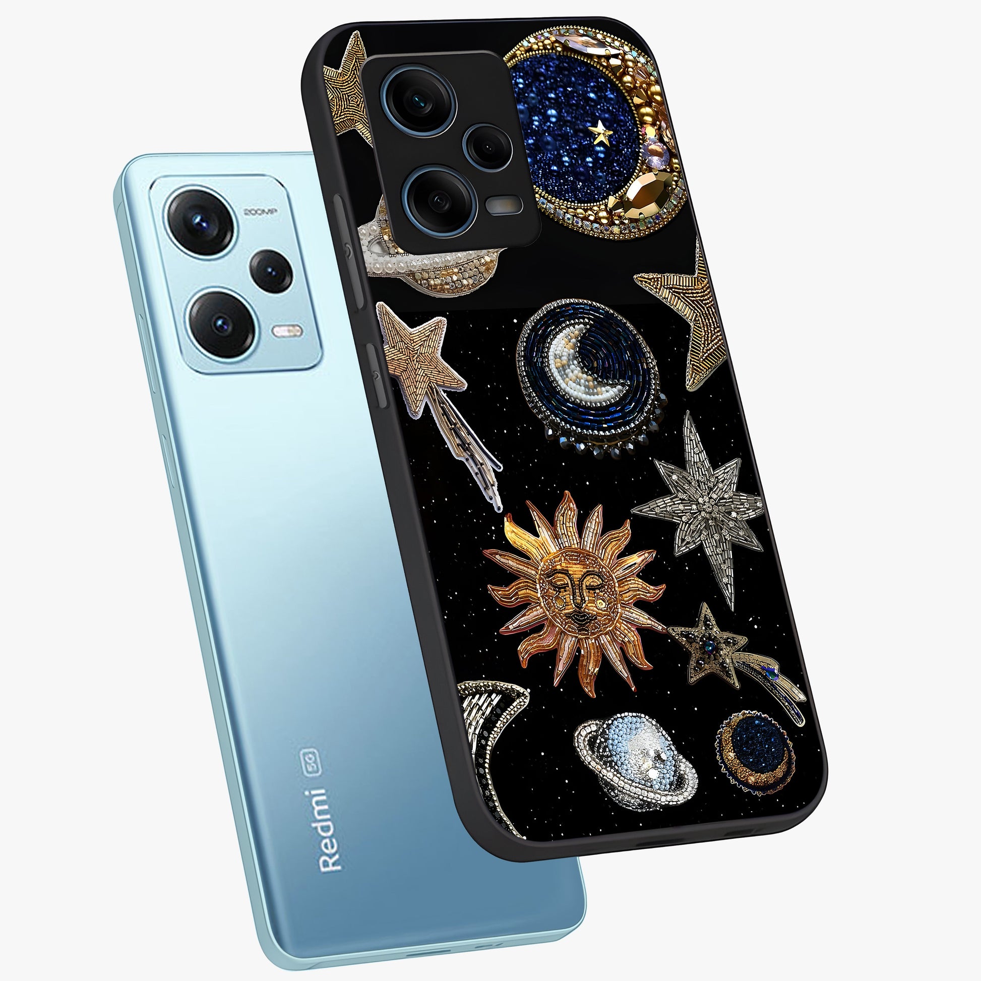 Celestial Gem Constellations Glass Case displayed in angled mockup highlighting gemstone inspired constellation design.