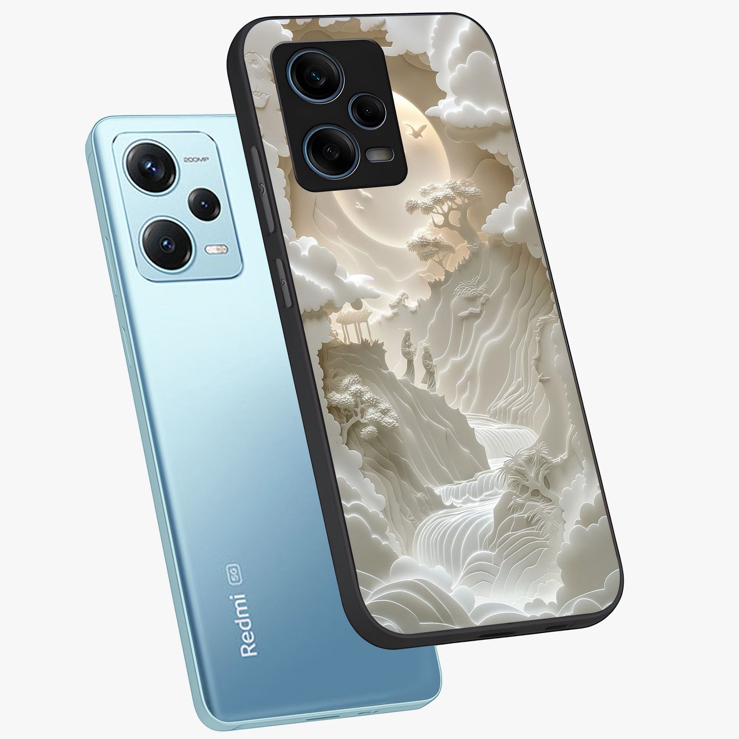 Celestial Origami Glass Case displayed in angled mockup highlighting geometric origami design with cosmic aesthetic theme.