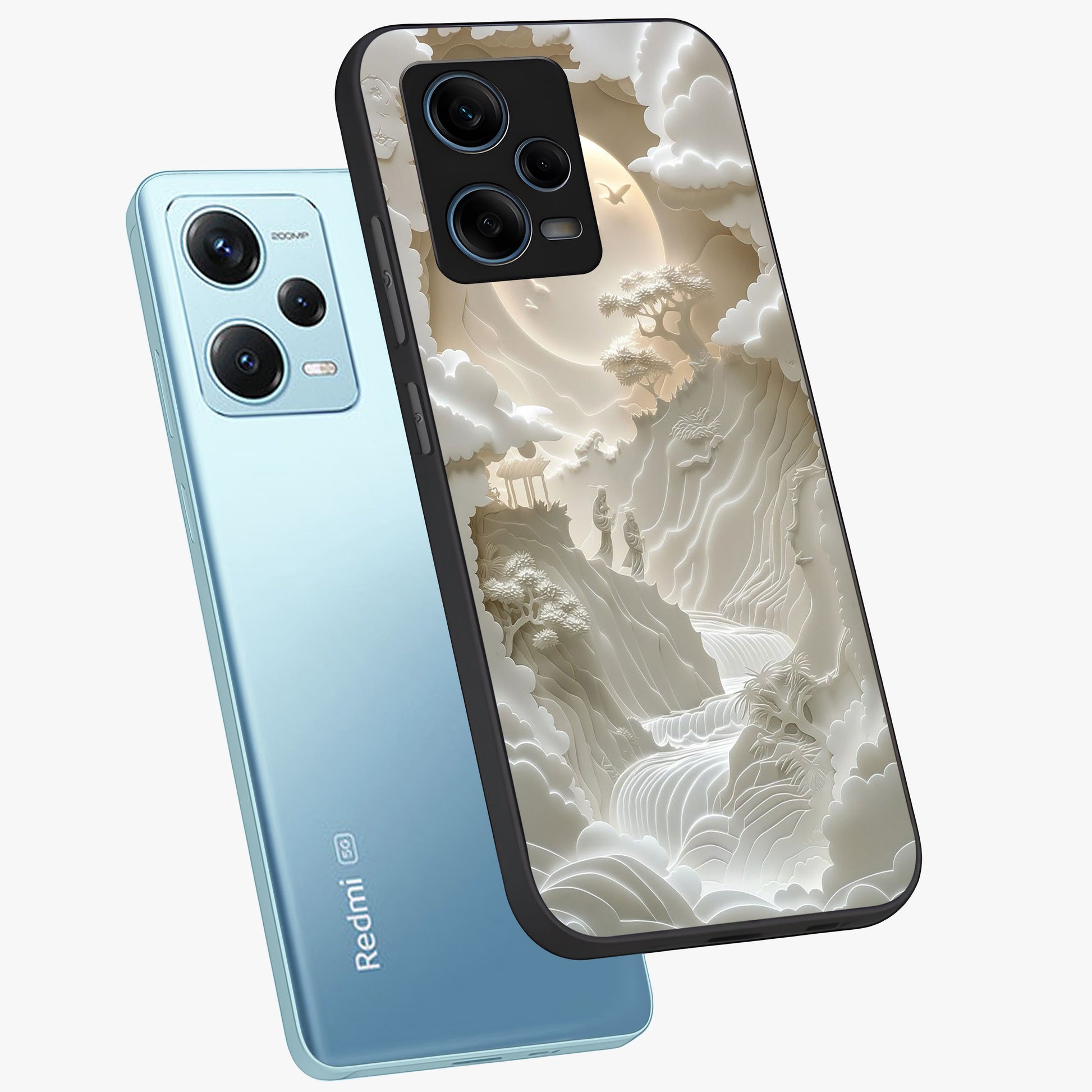 Celestial Origami Glass Case displayed in angled mockup highlighting geometric origami design with cosmic aesthetic theme.