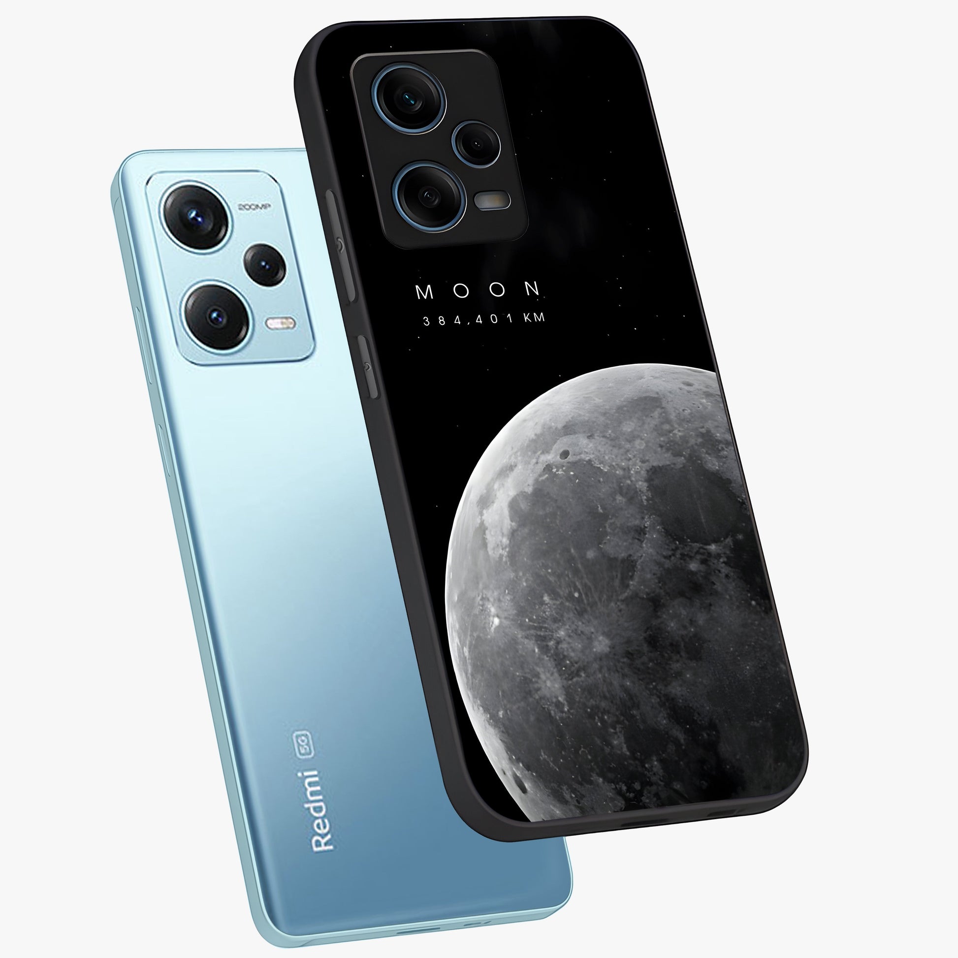 Cosmic Moon Glow Glass Case displayed in angled mockup highlighting celestial moon design with cosmic aesthetic theme.