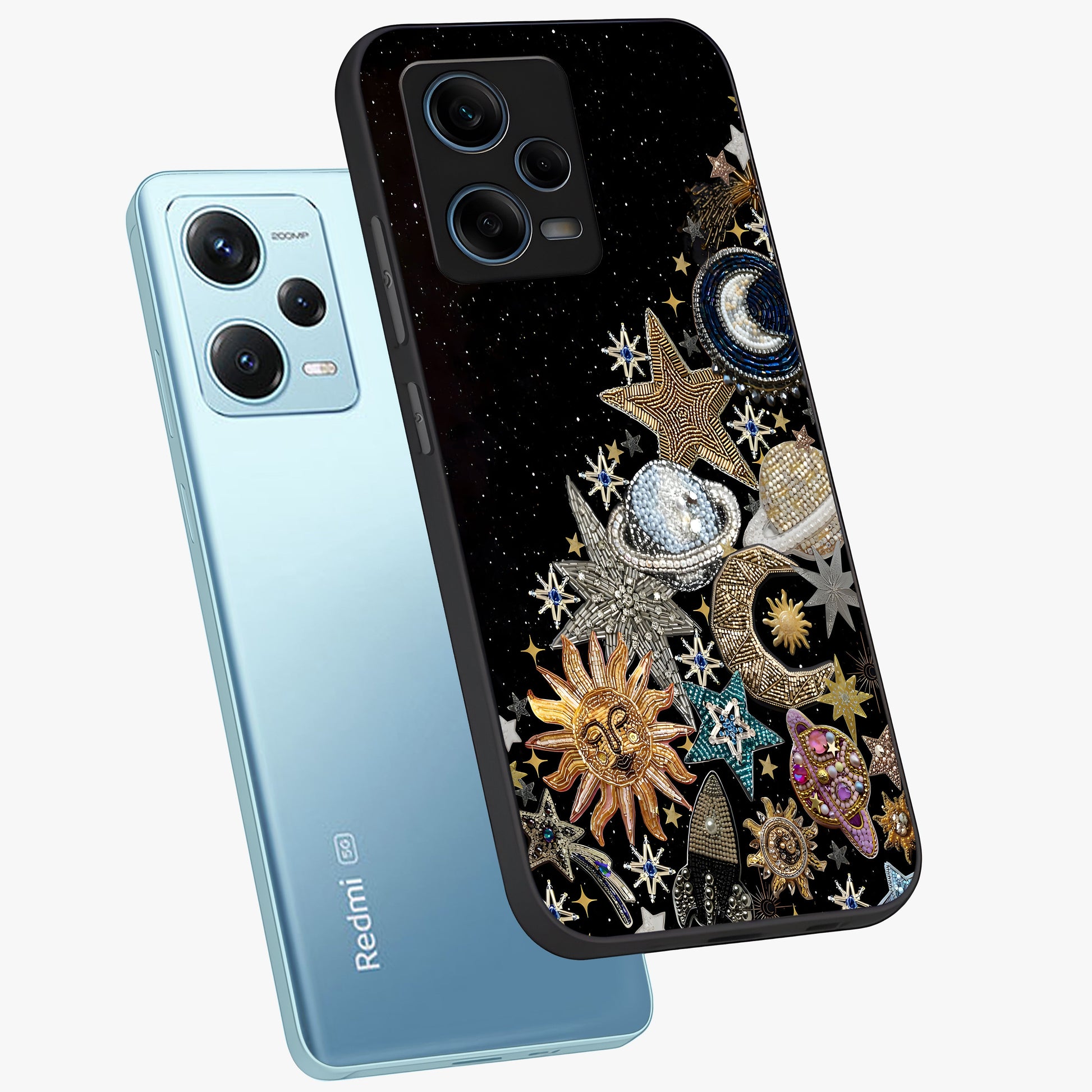 Cosmic Sparkle Dreams Glass Case displayed in angled mockup highlighting dreamy star sparkle design with celestial aesthetic.