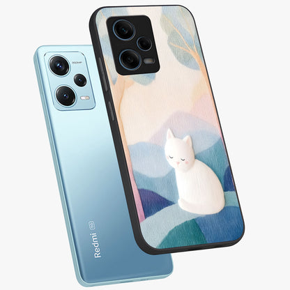 Cotton Dream Cat Glass Case displayed in angled mockup highlighting cute feline illustration with pastel aesthetic style.