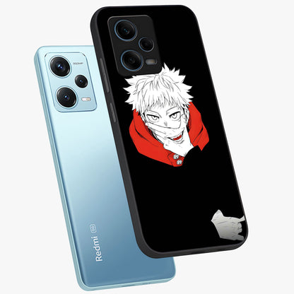 Crimson Chaos Smile Glass Case displayed in angled mockup highlighting edgy crimson smile design with graphic aesthetic.