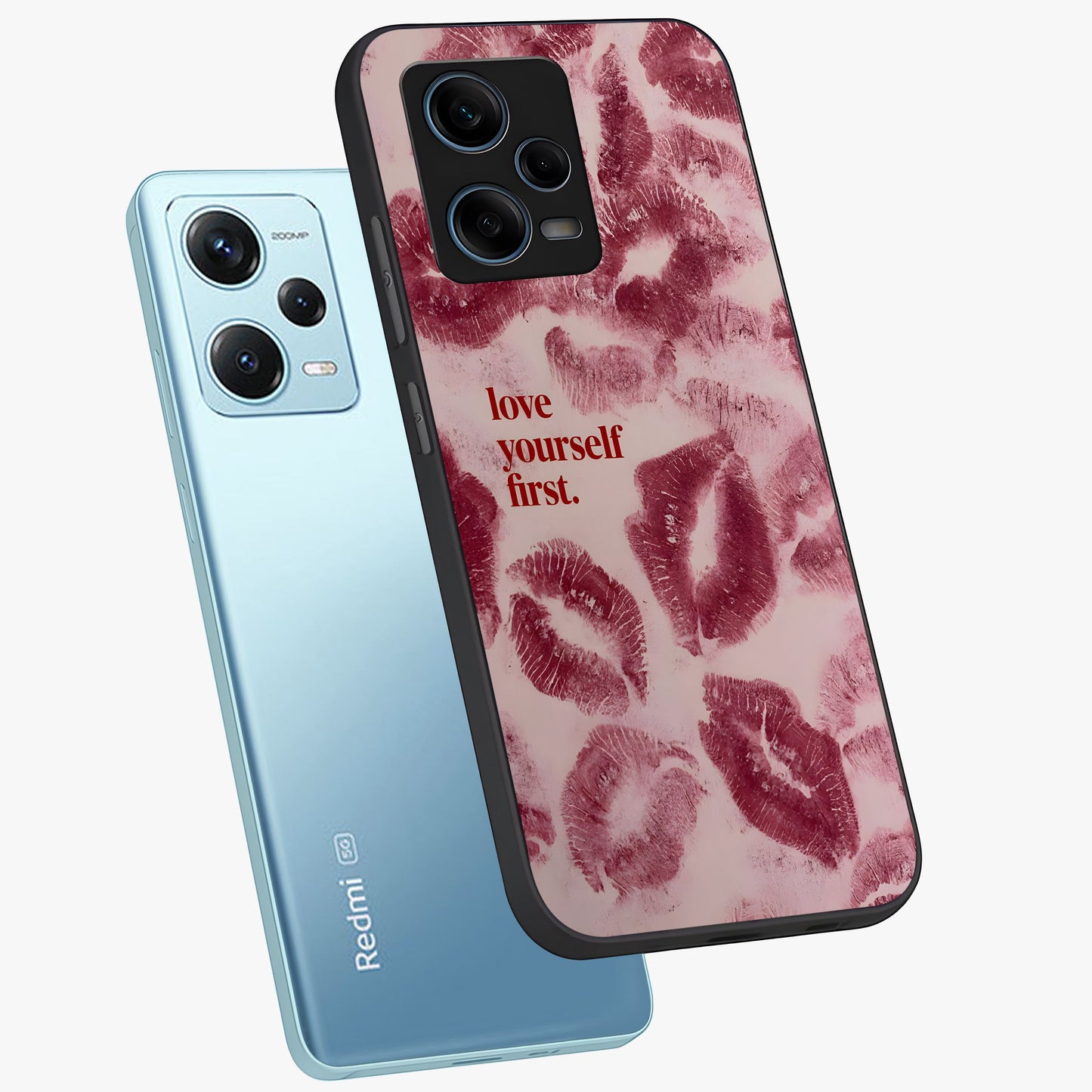 Crimson Kiss Love Glass Case displayed in angled mockup highlighting bold love inspired design with modern aesthetic style.