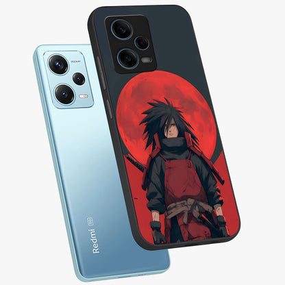 Crimson Moon Warlord Glass Case displayed in angled mockup highlighting dramatic crimson moon design with fantasy aesthetic.