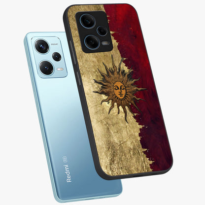 Crimson Sun Majesty Glass Case displayed in angled mockup highlighting majestic crimson sun design with bold aesthetic style.