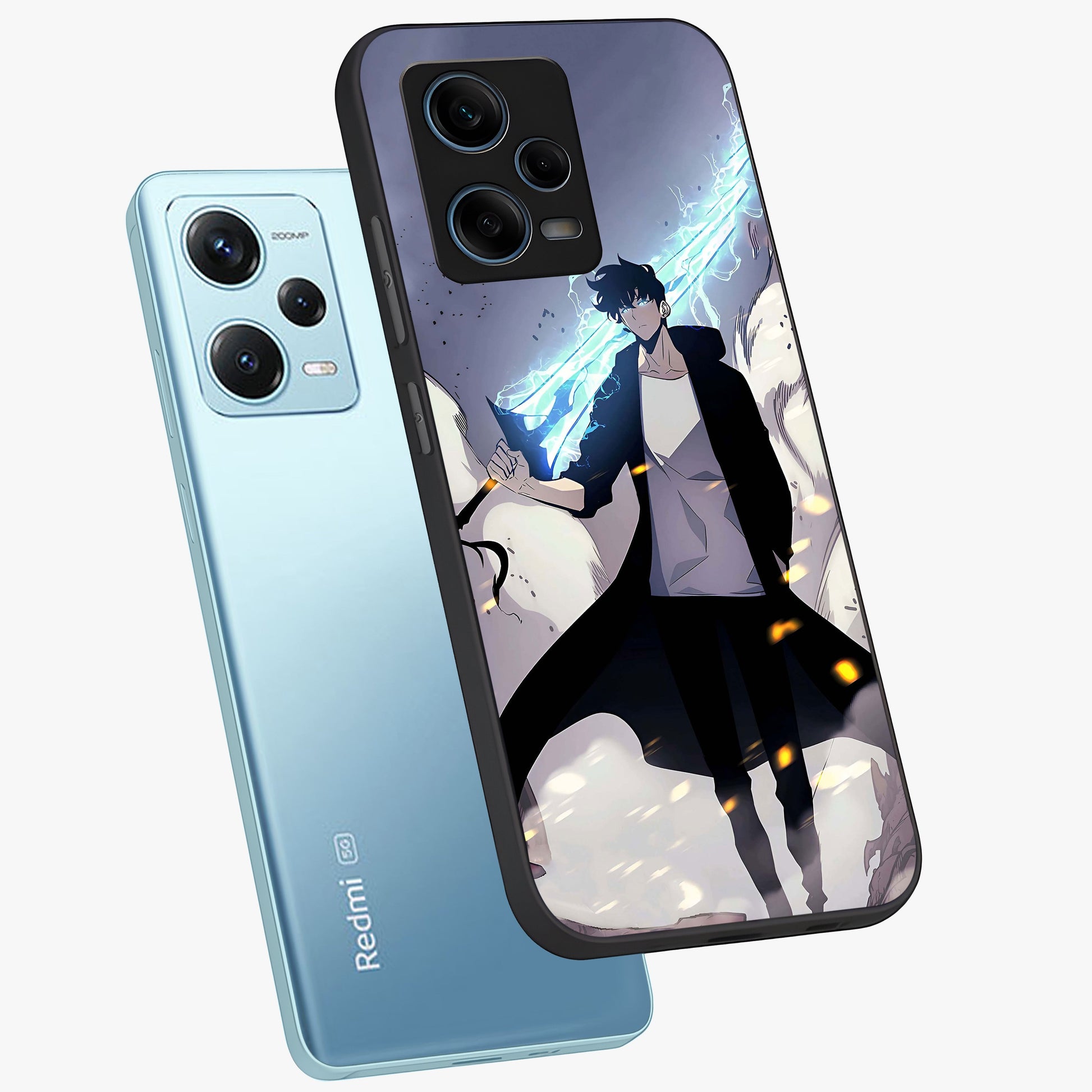 Dark Lightning Anime Warrior Glass Case displayed in angled mockup highlighting powerful lightning themed anime illustration.