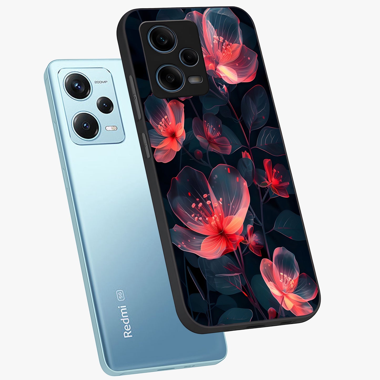 Dark Shade of Flower Glass Case displayed in angled mockup highlighting moody floral illustration with aesthetic dark tones.