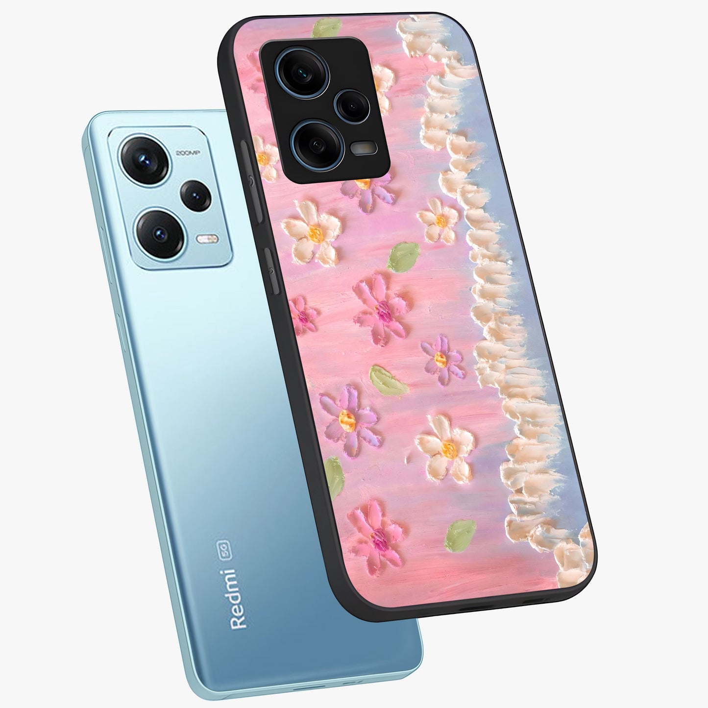Dreamy Painted Garden Glass Case displayed in angled mockup highlighting colorful garden illustration with dreamy aesthetic style.