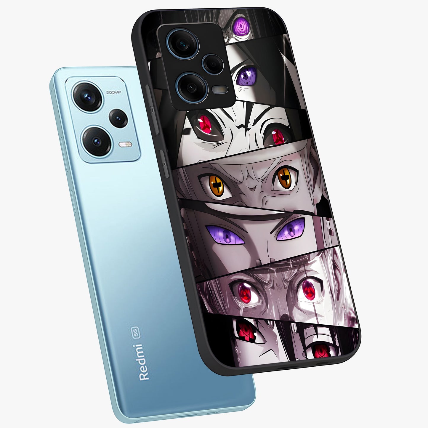 Eyes of Destiny Glass Case displayed in angled mockup highlighting bold eye illustration with mystical aesthetic style.