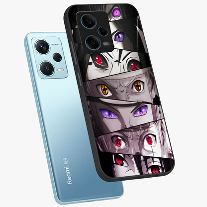 Eyes of Destiny Glass Case displayed in angled mockup highlighting bold eye illustration with mystical aesthetic style.