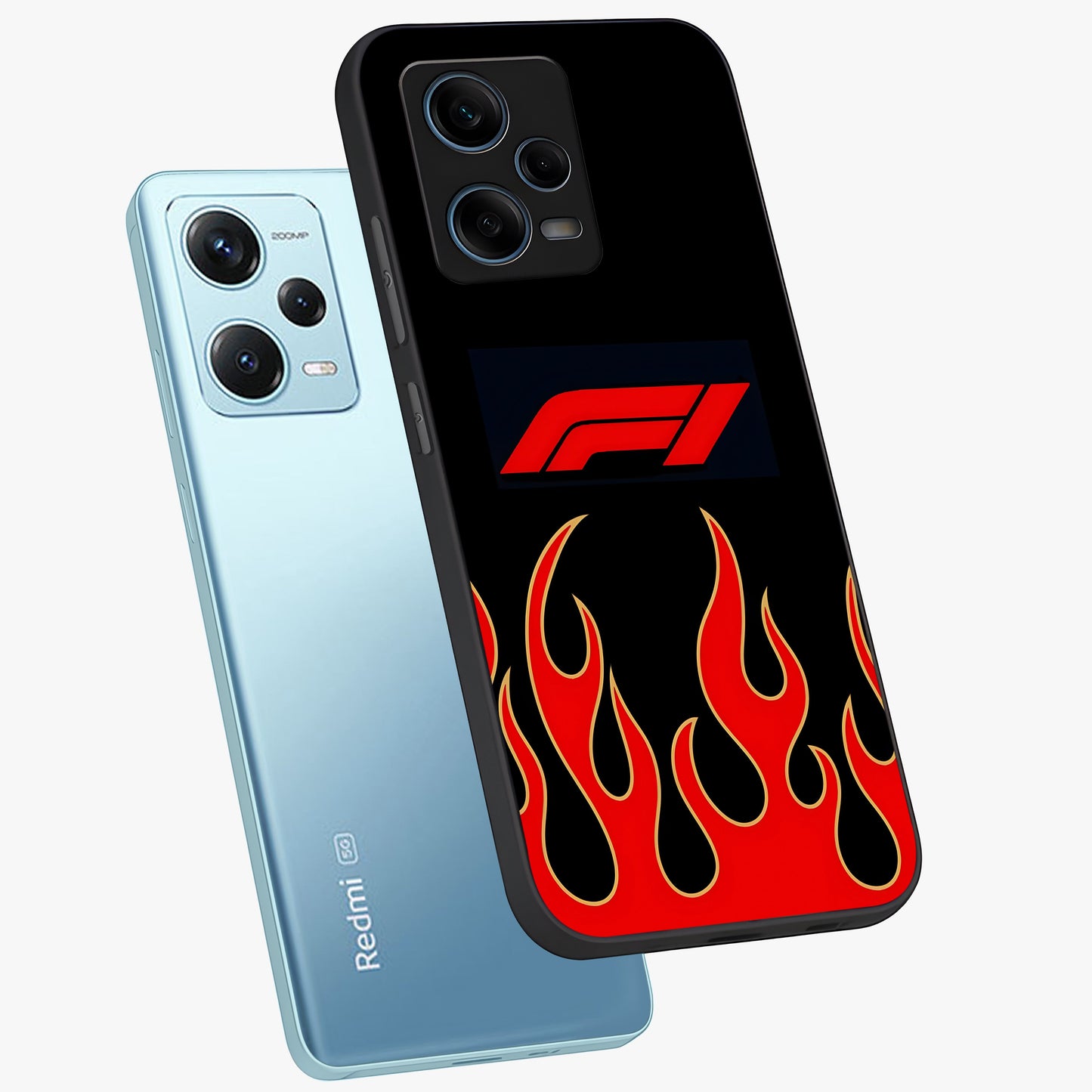 Fire F11 Glass Case displayed in angled mockup highlighting bold fire inspired graphic with energetic aesthetic style.