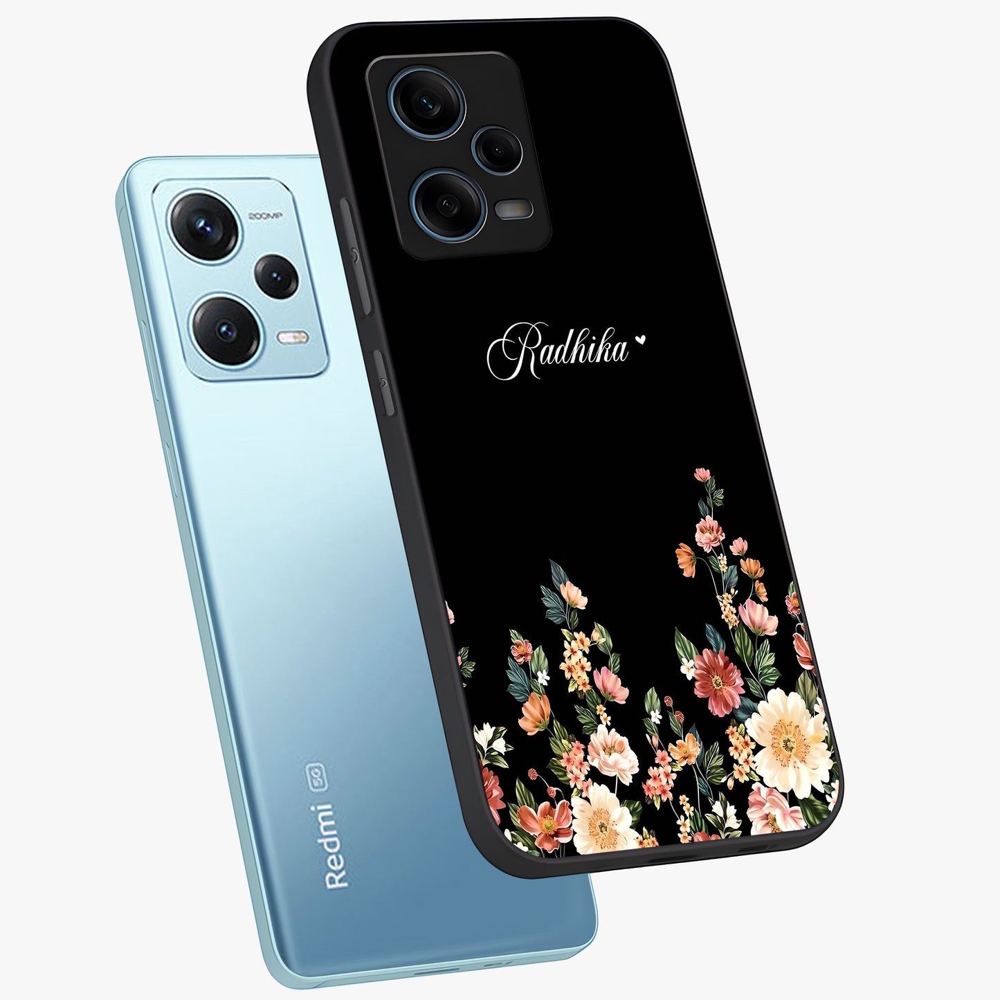 Floral Design With a Custom Personalized Name Glass Case displayed in angled mockup highlighting elegant floral pattern with custom name feature.