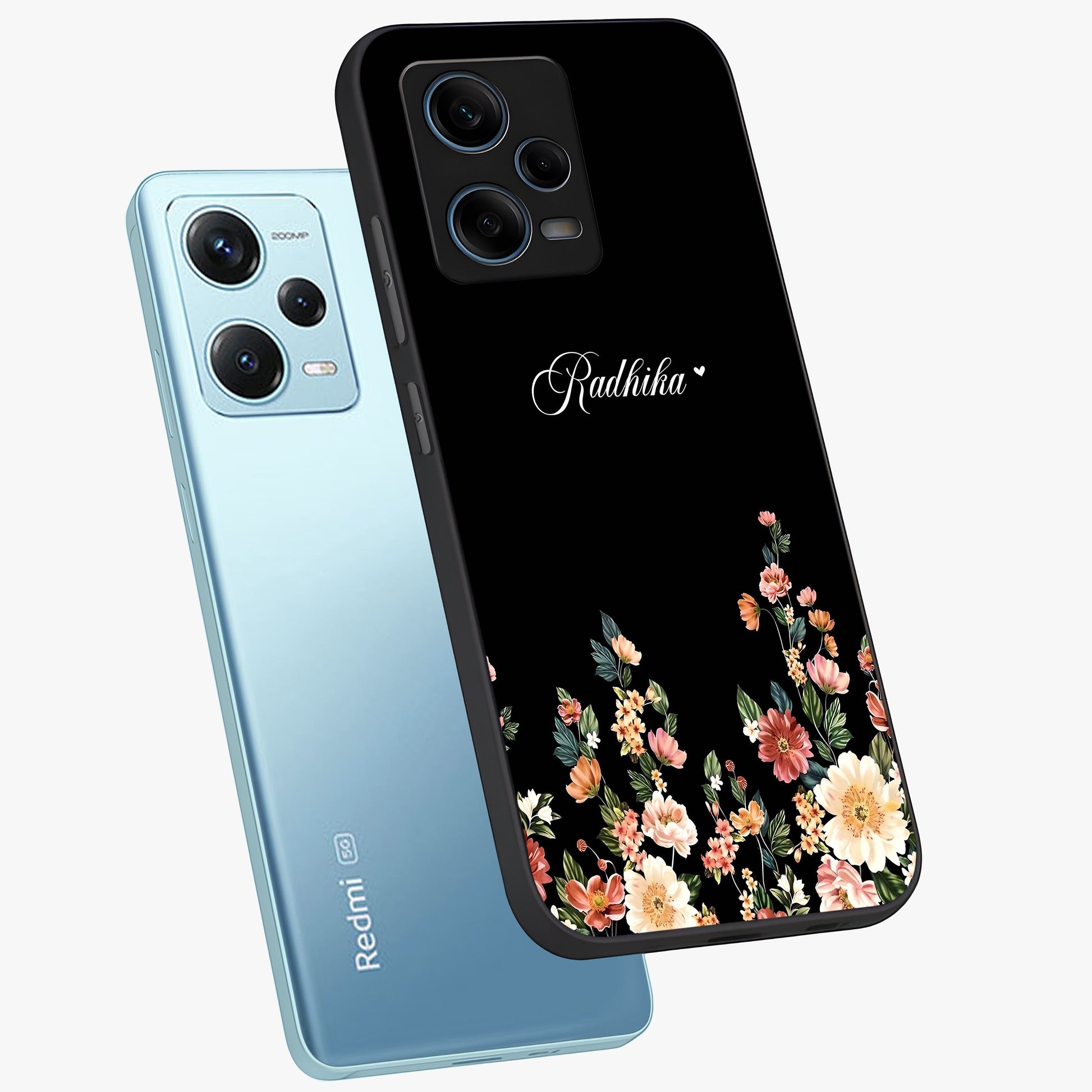 Floral Design With a Custom Personalized Name Glass Case displayed in angled mockup highlighting elegant floral pattern with custom name feature.