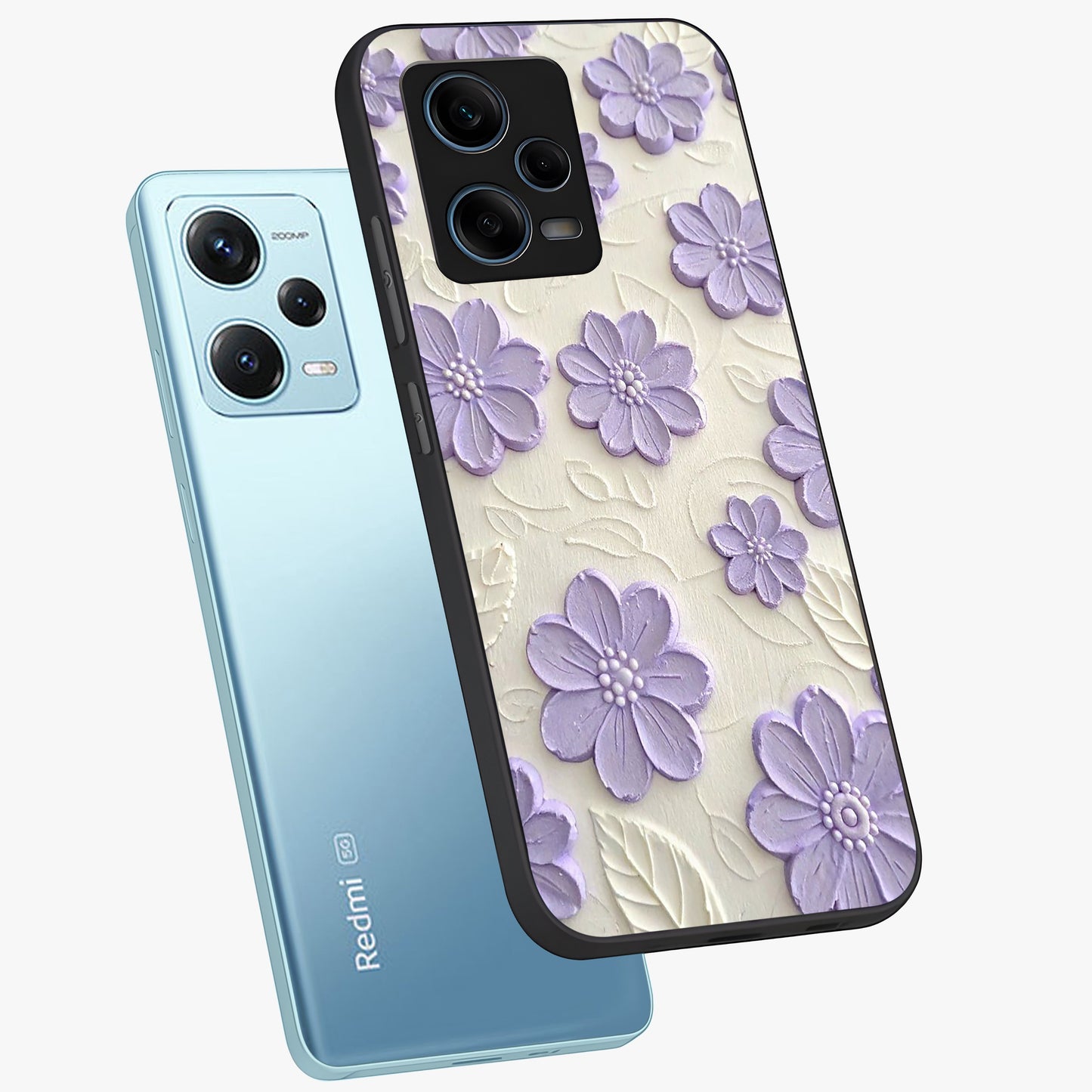 Floral Wall Art With Purple Flowers Glass Case displayed in angled mockup highlighting vibrant purple floral illustration with artistic aesthetic.
