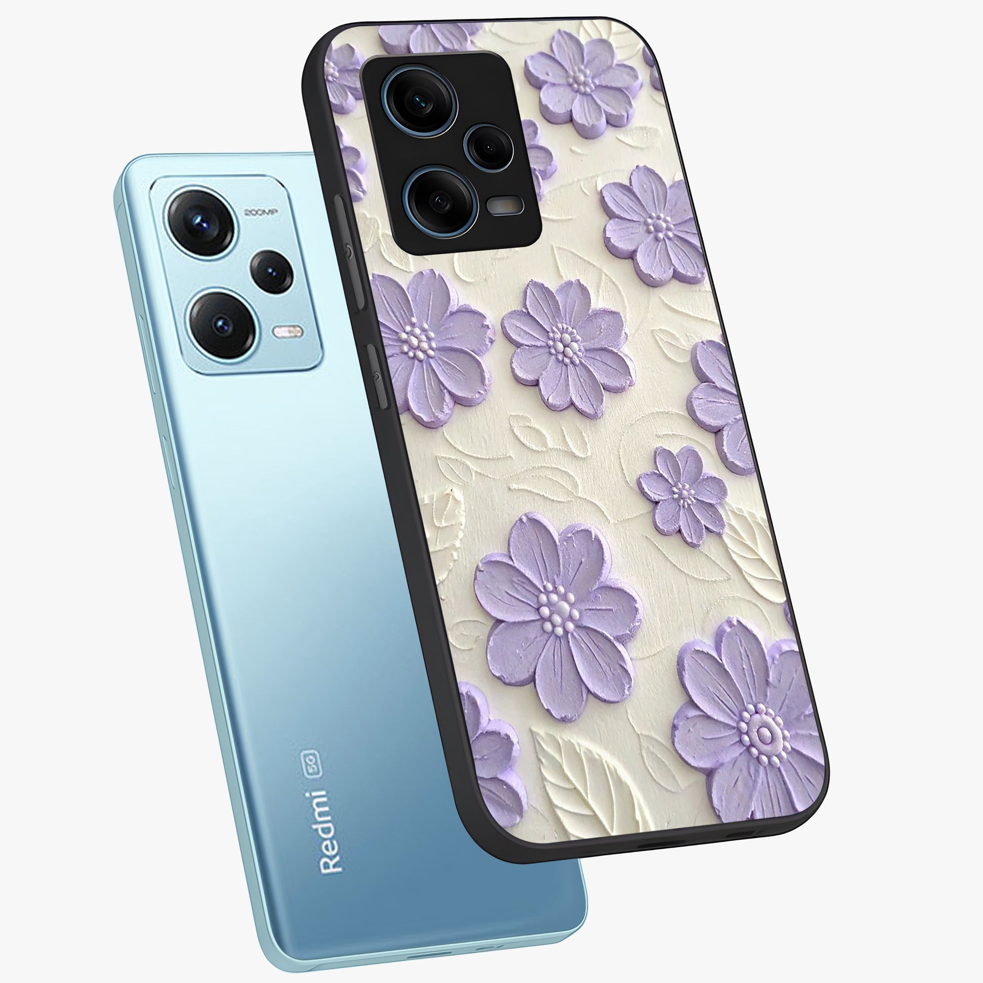 Floral Wall Art With Purple Flowers Glass Case displayed in angled mockup highlighting vibrant purple floral illustration with artistic aesthetic.