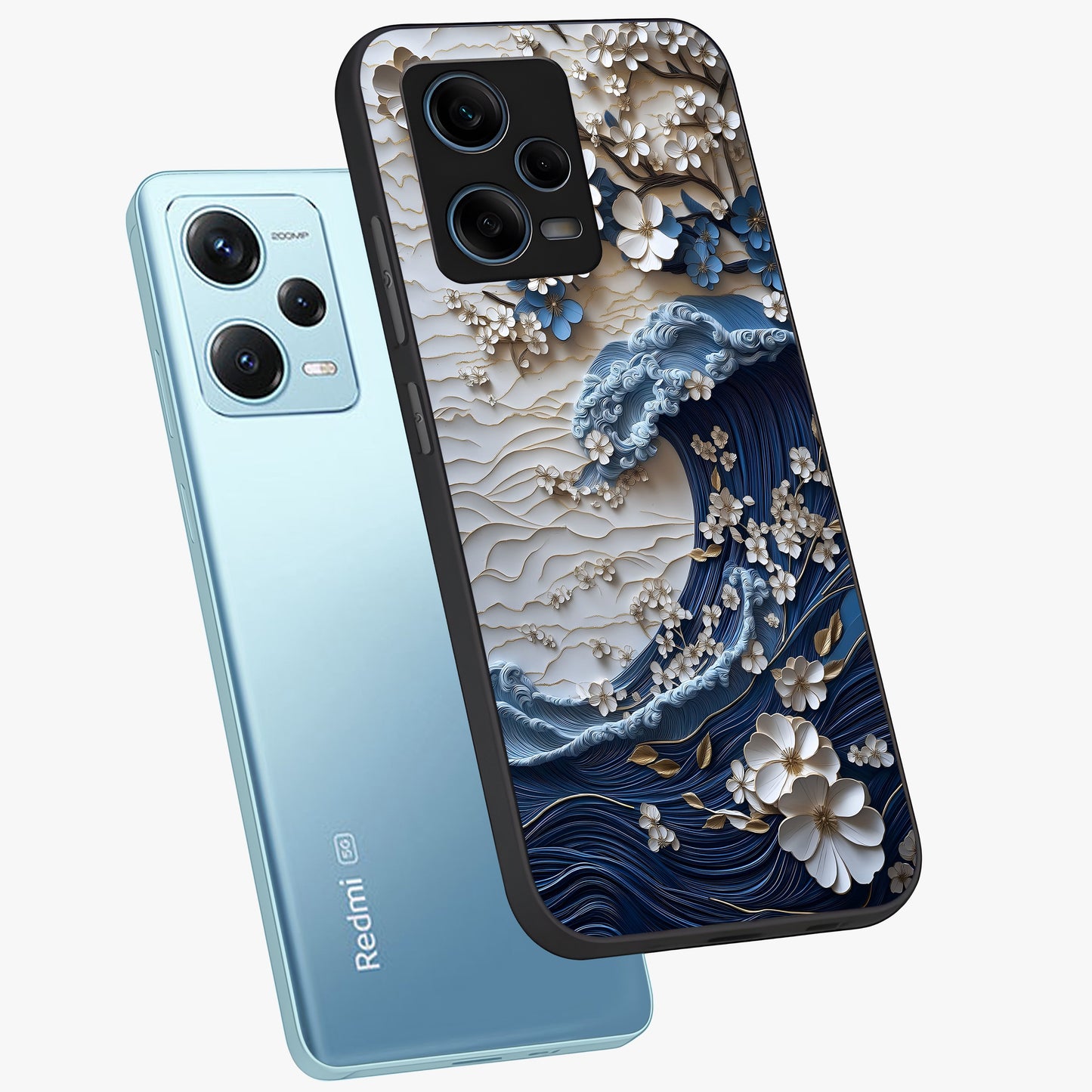 Floral Wave Origami Glass Case displayed in angled mockup highlighting geometric origami flower design with modern aesthetic style.