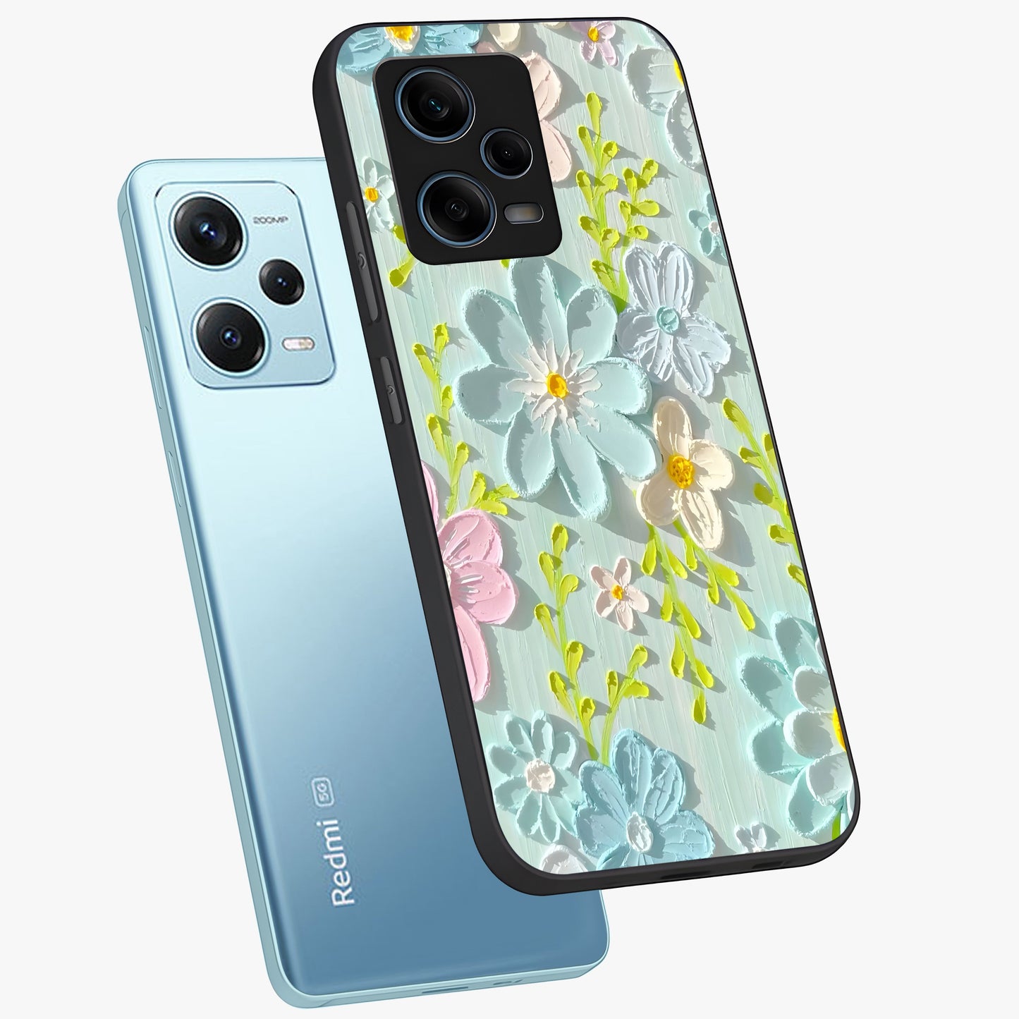 Frosted Petal Garden Glass Case displayed in angled mockup highlighting delicate flower petal design with calm garden aesthetic.