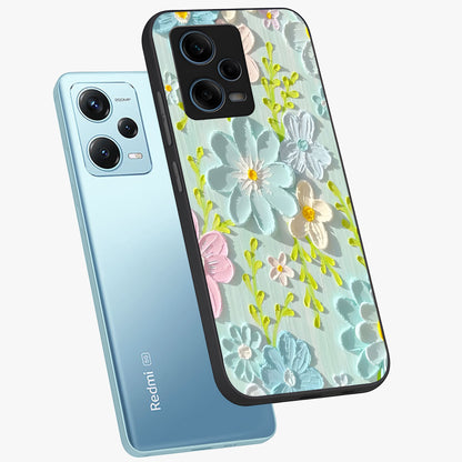 Frosted Petal Garden Glass Case displayed in angled mockup highlighting delicate flower petal design with calm garden aesthetic.