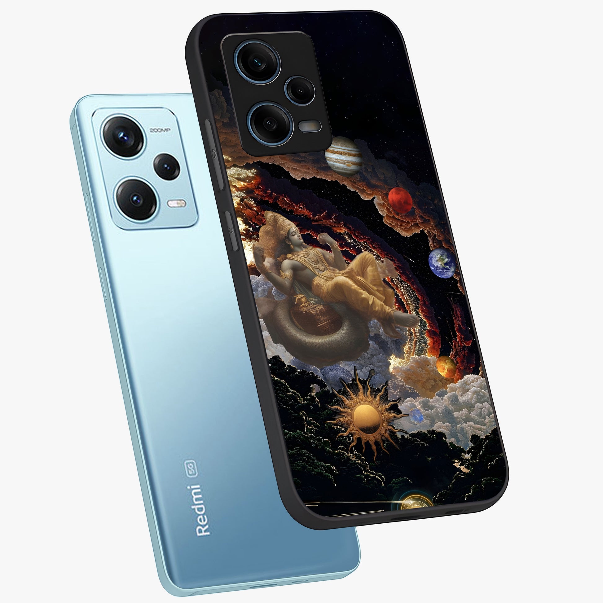 Galactic Divine God Glass Case displayed in angled mockup highlighting powerful celestial deity illustration with galactic aesthetic.