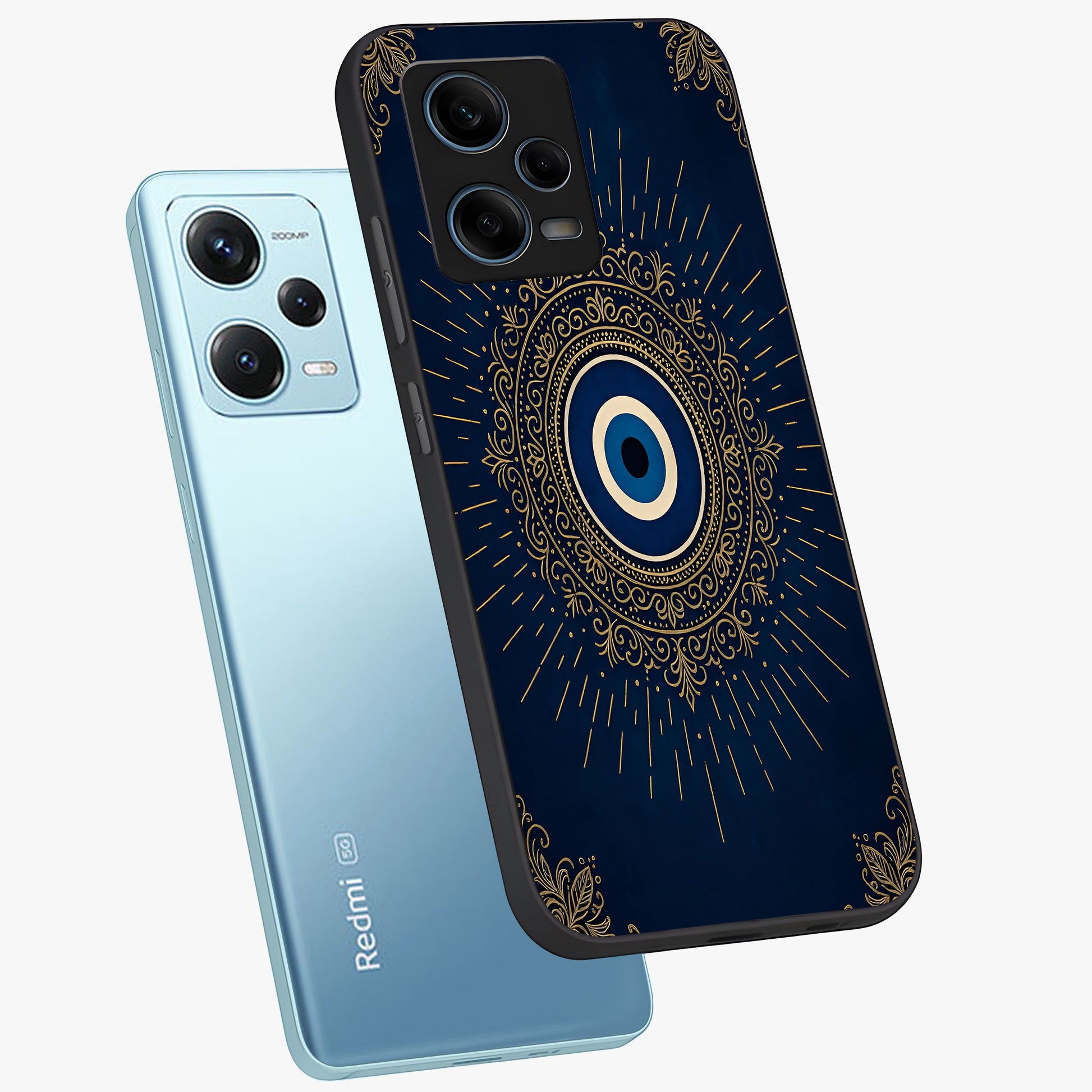 Golden Celestial Charm Glass Case displayed in angled mockup highlighting sparkling cosmic charm design with celestial aesthetic.