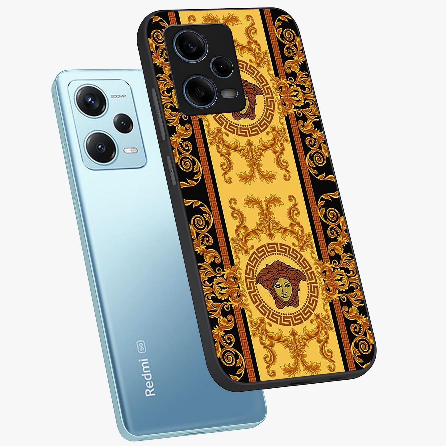 Golden Lotus Glow Glass Case displayed in angled mockup highlighting radiant lotus illustration with spiritual aesthetic.