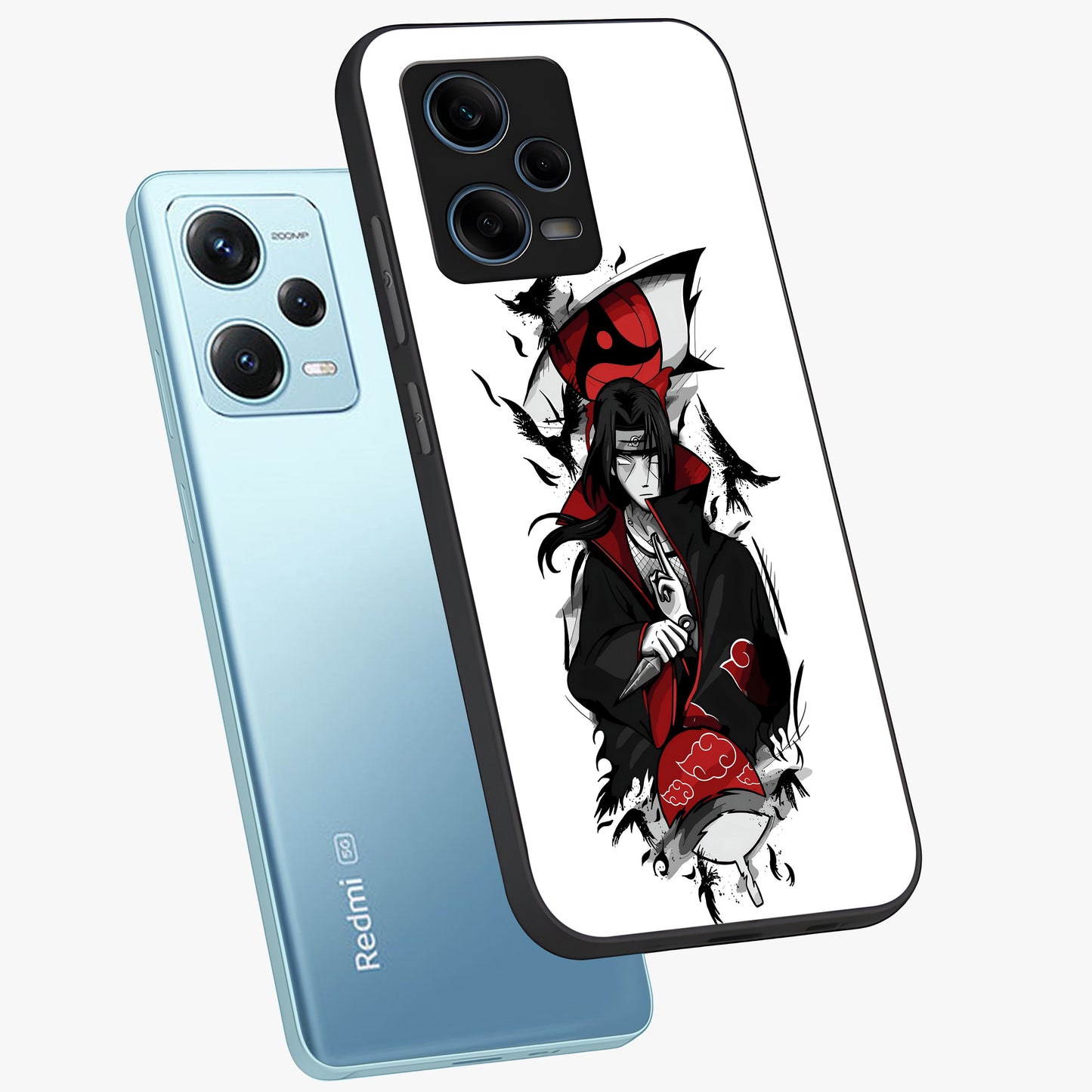 Itachi Limited Edition Naruto Anime Glass Case displayed in angled mockup highlighting dramatic anime illustration with bold action aesthetic.