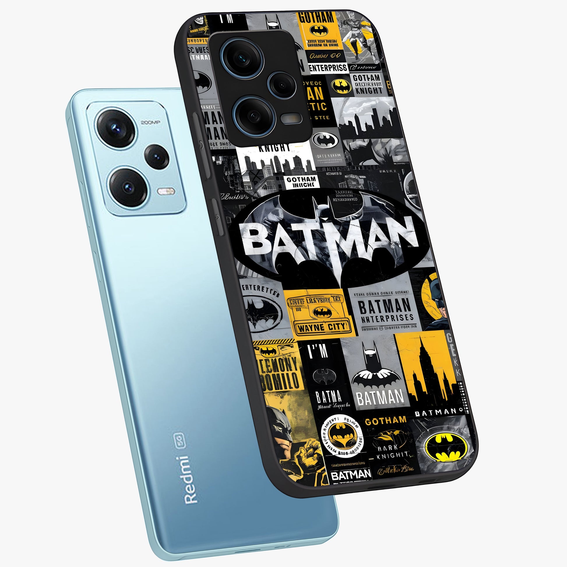 Knight Gotham Rise Glass Case displayed in angled mockup highlighting powerful knight silhouette design with dramatic aesthetic.