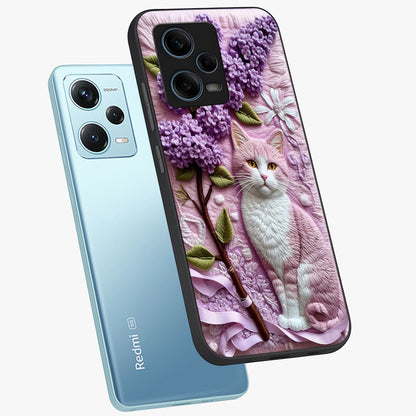 Lavender Cat Whimsy Glass Case displayed in angled mockup highlighting playful feline illustration with pastel lavender aesthetic.