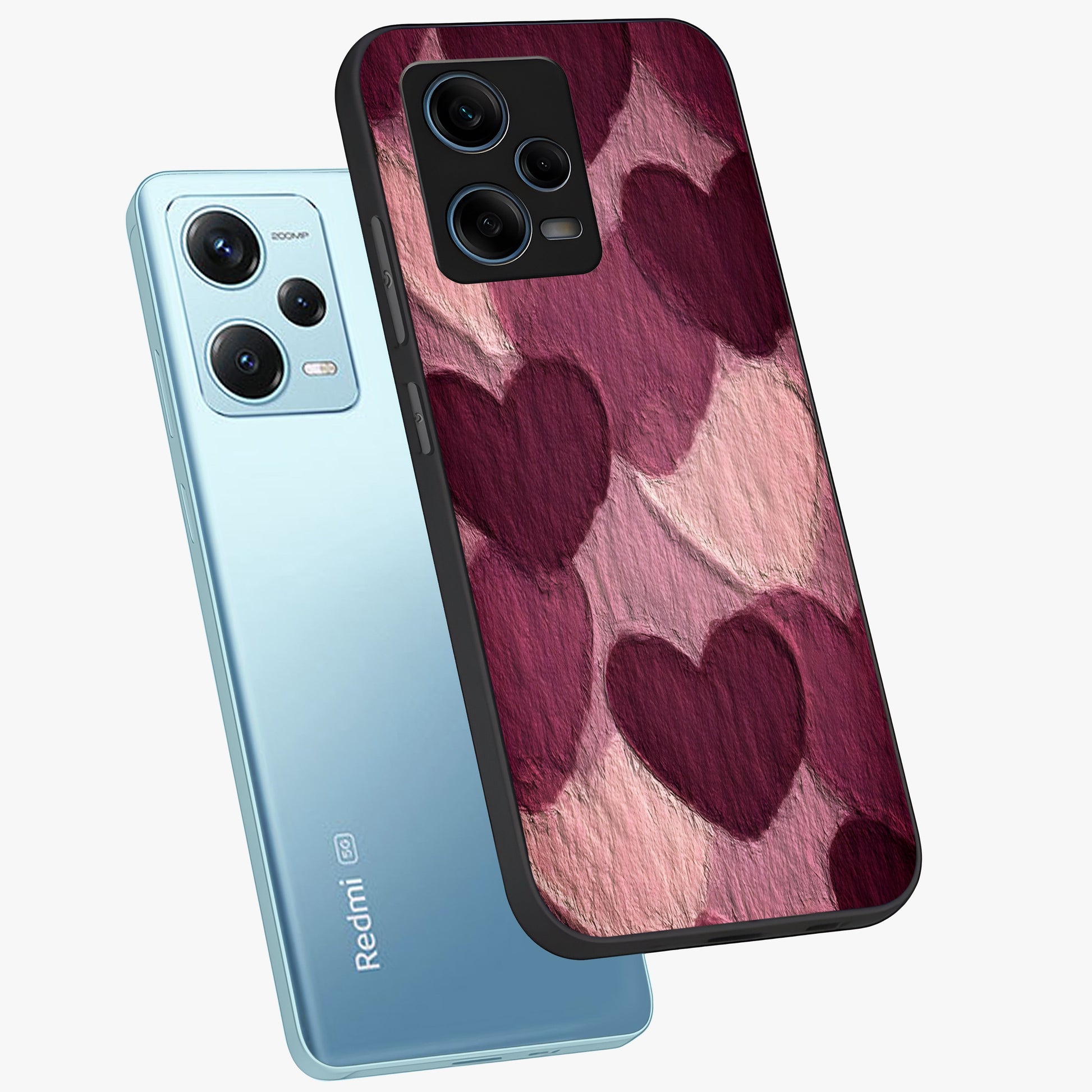 Layered Paper Hearts Glass Case displayed in angled mockup highlighting creative paper craft heart design with romantic aesthetic.