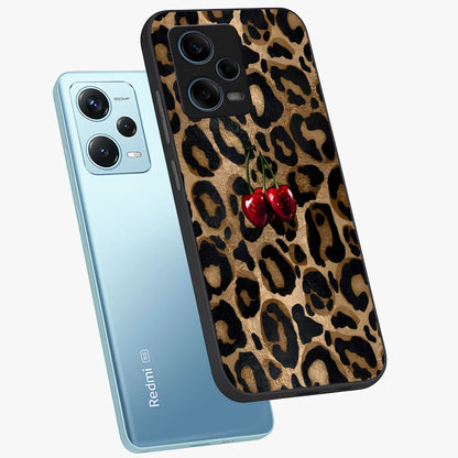 Leopard Wild Cherry Glass Case displayed in angled mockup highlighting bold animal print design with playful cherry aesthetic.