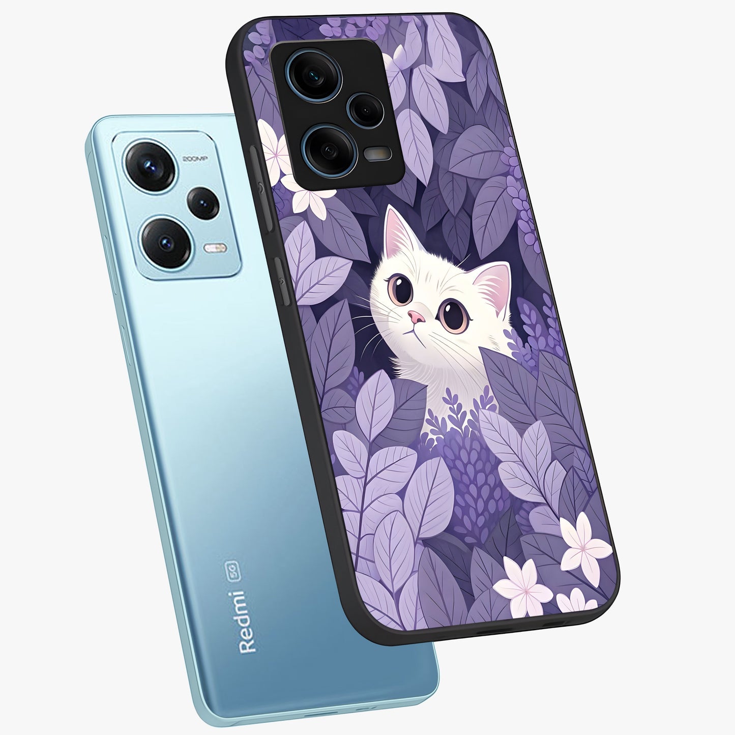 Lilac Hide Peek Cat Glass Case displayed in angled mockup highlighting playful feline illustration with lilac aesthetic design.