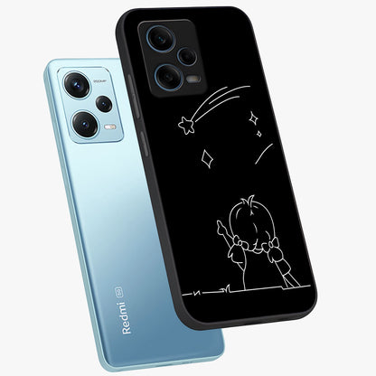 Line Art Girl With Shooting Stars Glass Case displayed in angled mockup highlighting elegant line art design with dreamy star aesthetic.
