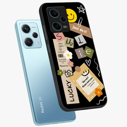 Lucky Aesthetic Collage Glass Case displayed in angled mockup highlighting stylish collage pattern with modern aesthetic vibe.