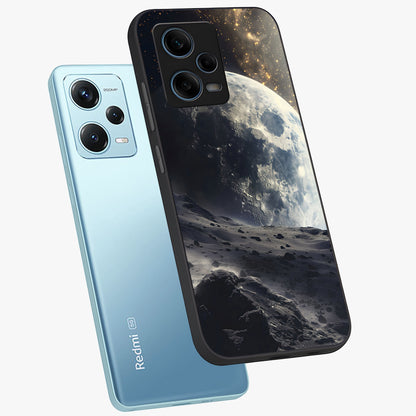 Lunar Horizon Glow Glass Case displayed in angled mockup highlighting celestial moon design with dreamy night aesthetic.