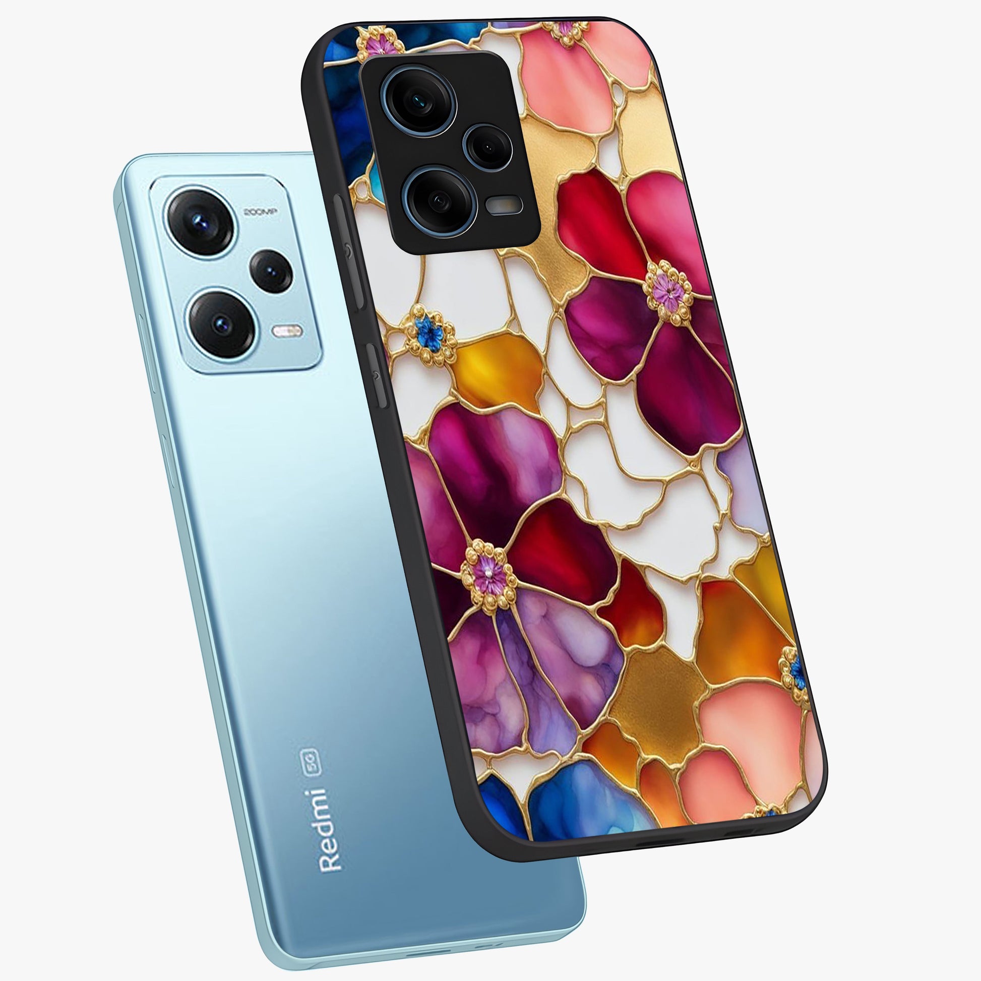 Marble Flower Pattern Glass Case displayed in angled mockup highlighting elegant marble floral design with modern aesthetic.