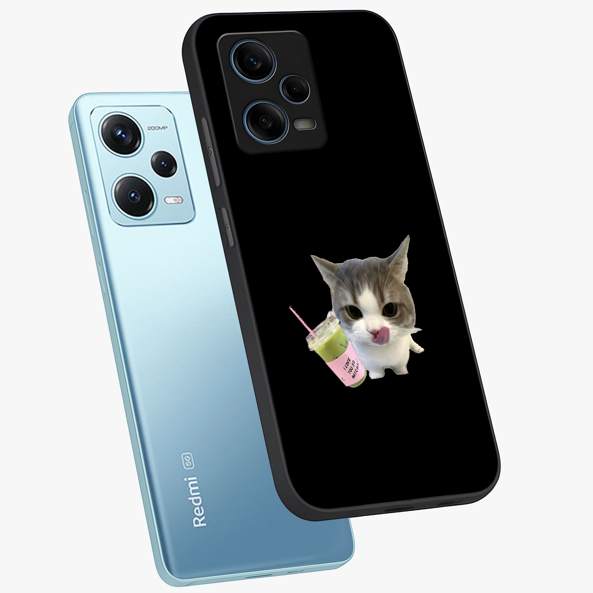 Matcha Cat Style Glass Case displayed in angled mockup highlighting playful feline design with pastel matcha aesthetic.