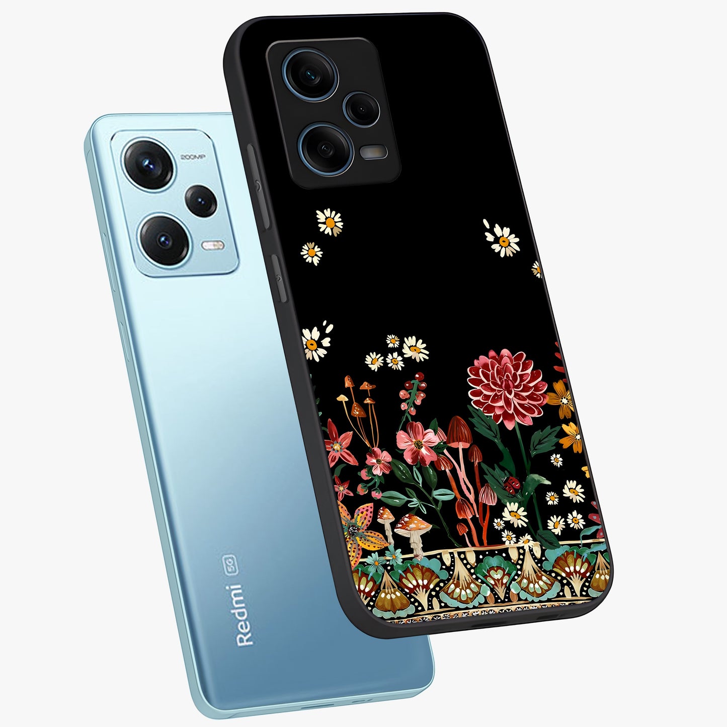 Midnight Bloom Pattern Glass Case displayed in angled mockup highlighting elegant flower design with midnight aesthetic style.