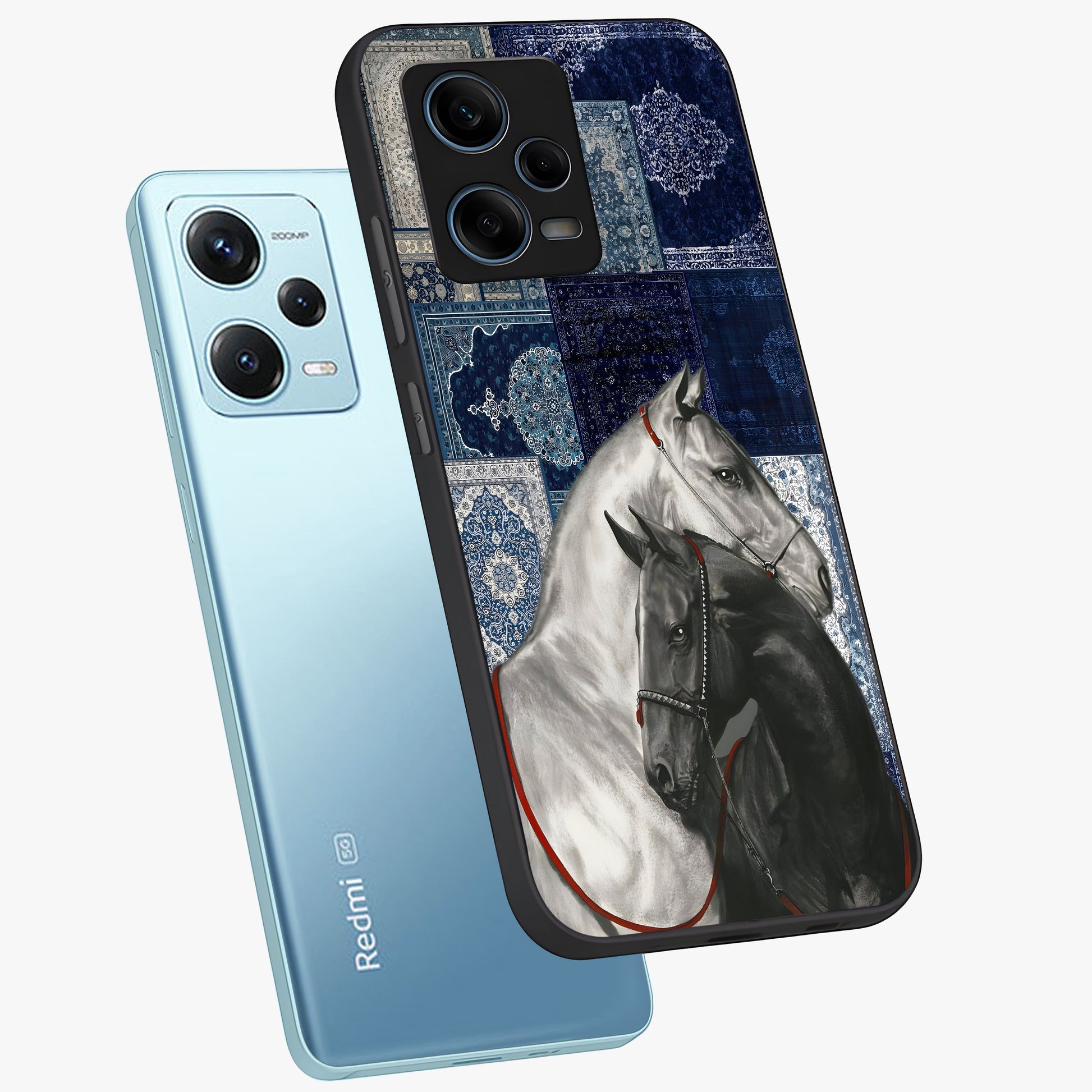 Midnight Stallion Blues Glass Case displayed in angled mockup highlighting powerful stallion illustration with deep midnight tones.