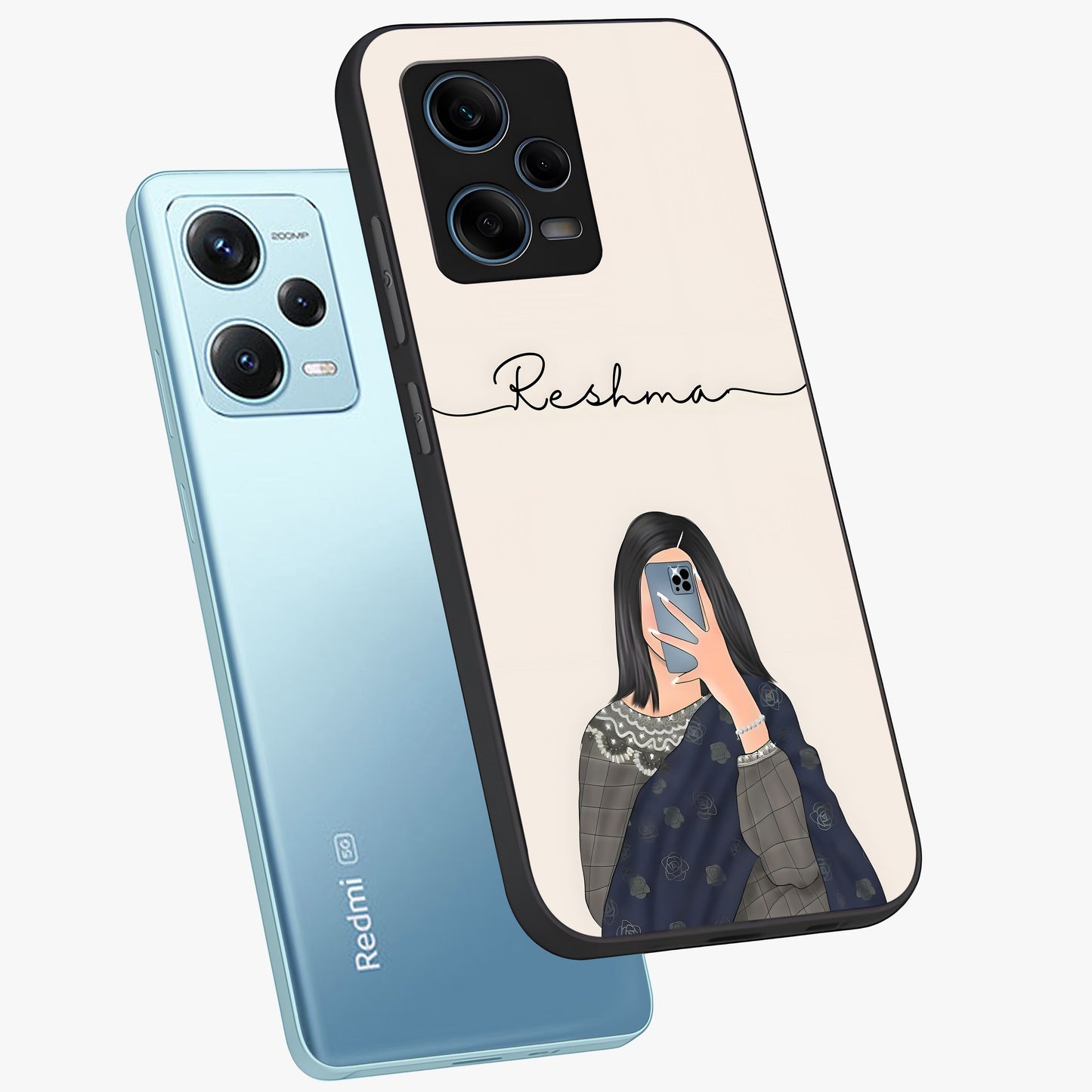 Mirror Mood Muse With Custom Name Glass Case displayed in angled mockup highlighting aesthetic mirror inspired design with custom name feature.