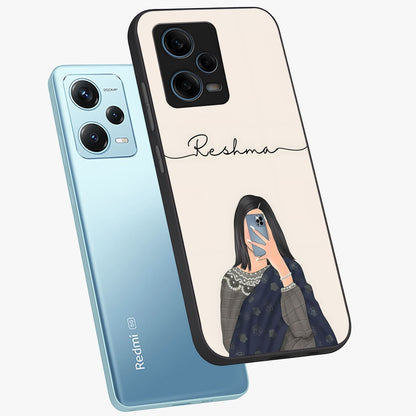 Mirror Mood Muse With Custom Name Glass Case displayed in angled mockup highlighting aesthetic mirror inspired design with custom name feature.