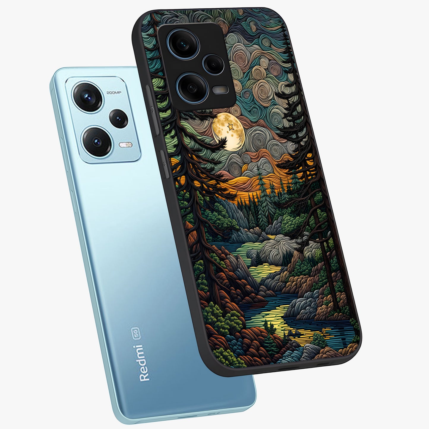 Moonlight Forest Dream Glass Case displayed in angled mockup highlighting dreamy forest design with glowing moon aesthetic.