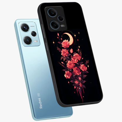 Moonlit Floral Elegance Glass Case displayed in angled mockup highlighting graceful flower design with soft moonlight aesthetic.