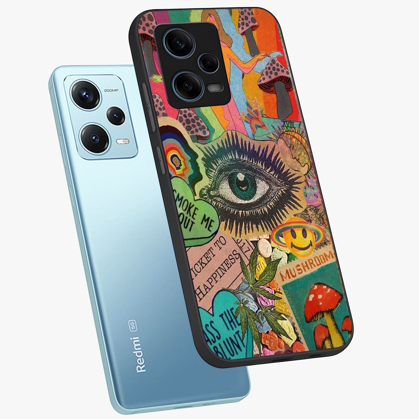 Mystic Eye Wonderland Glass Case displayed in angled mockup highlighting magical eye illustration with dreamy aesthetic.