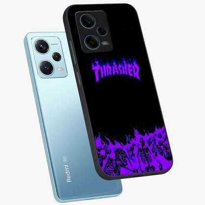 Neon Flame Riot Glass Case displayed in angled mockup highlighting glowing flame design with vibrant neon aesthetic.